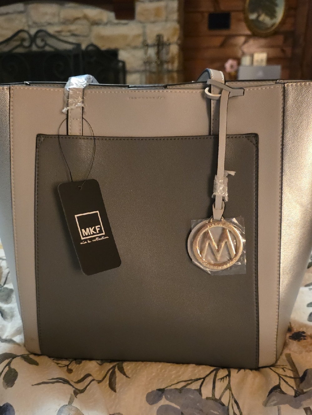 MKF Two-Tone Gray and Light Gray Tote with MK Charm